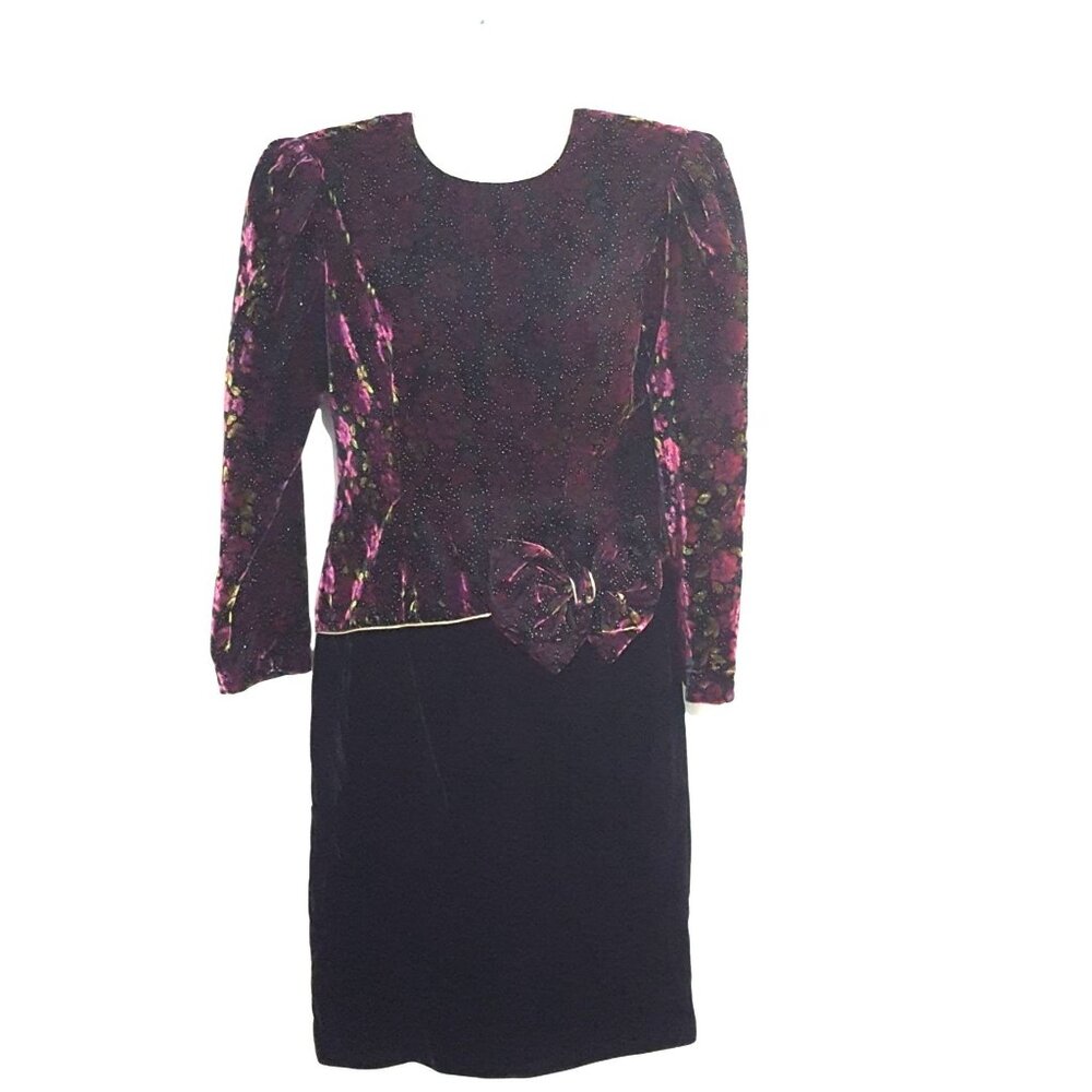Vintage 80s dress  velvet beaded Lisa Michael's petite 8‎ floral party holiday